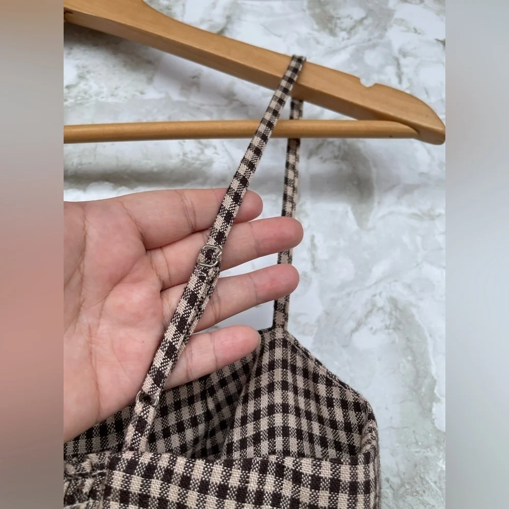 Reformation Overland Linen Jumpsuit In Tartine Check (Brown/Tan Checkered) sz2